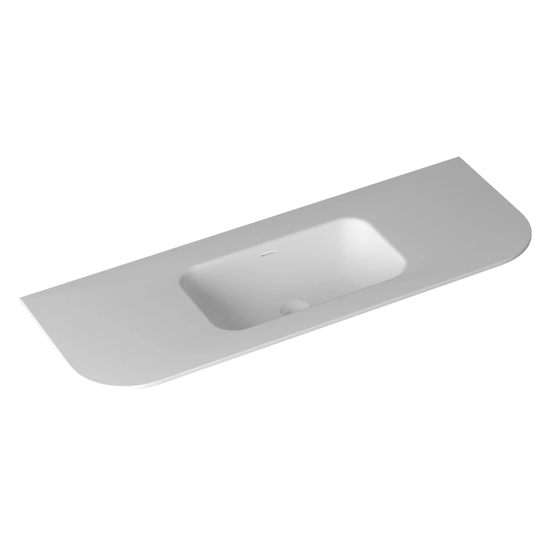 1200mm Curved Matte White Solid Surface Stone Integrated Top with Overflow