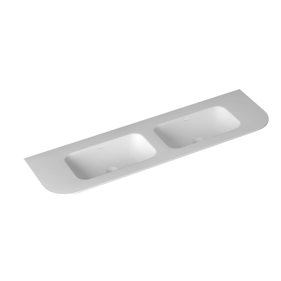 1500mm Double Curved Matte White Solid Surface Stone Integrated Top with Overflow
