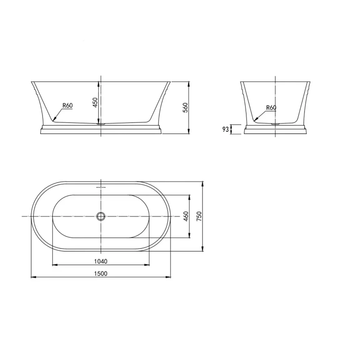 1500mm Hampton Round Freestanding Bath with Overflow - Image 2