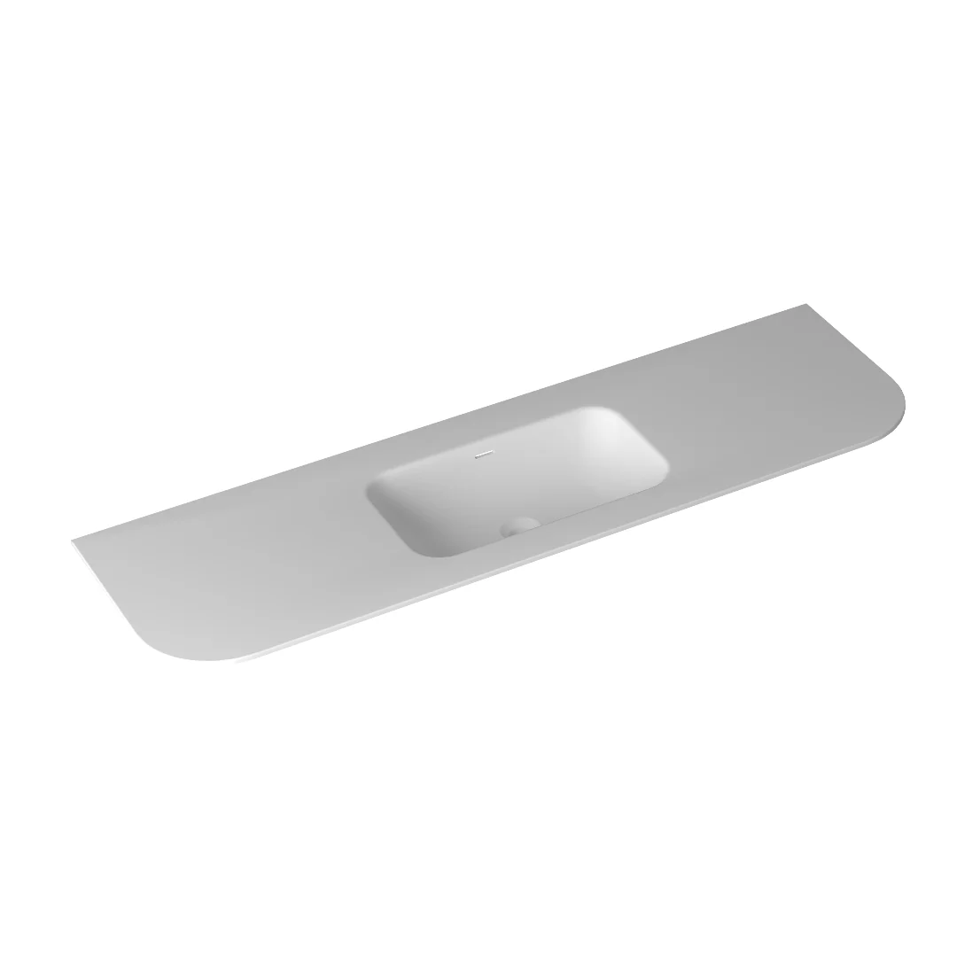 1500mm Single Curved Matte White Solid Surface Stone Integrated Top with Overflow