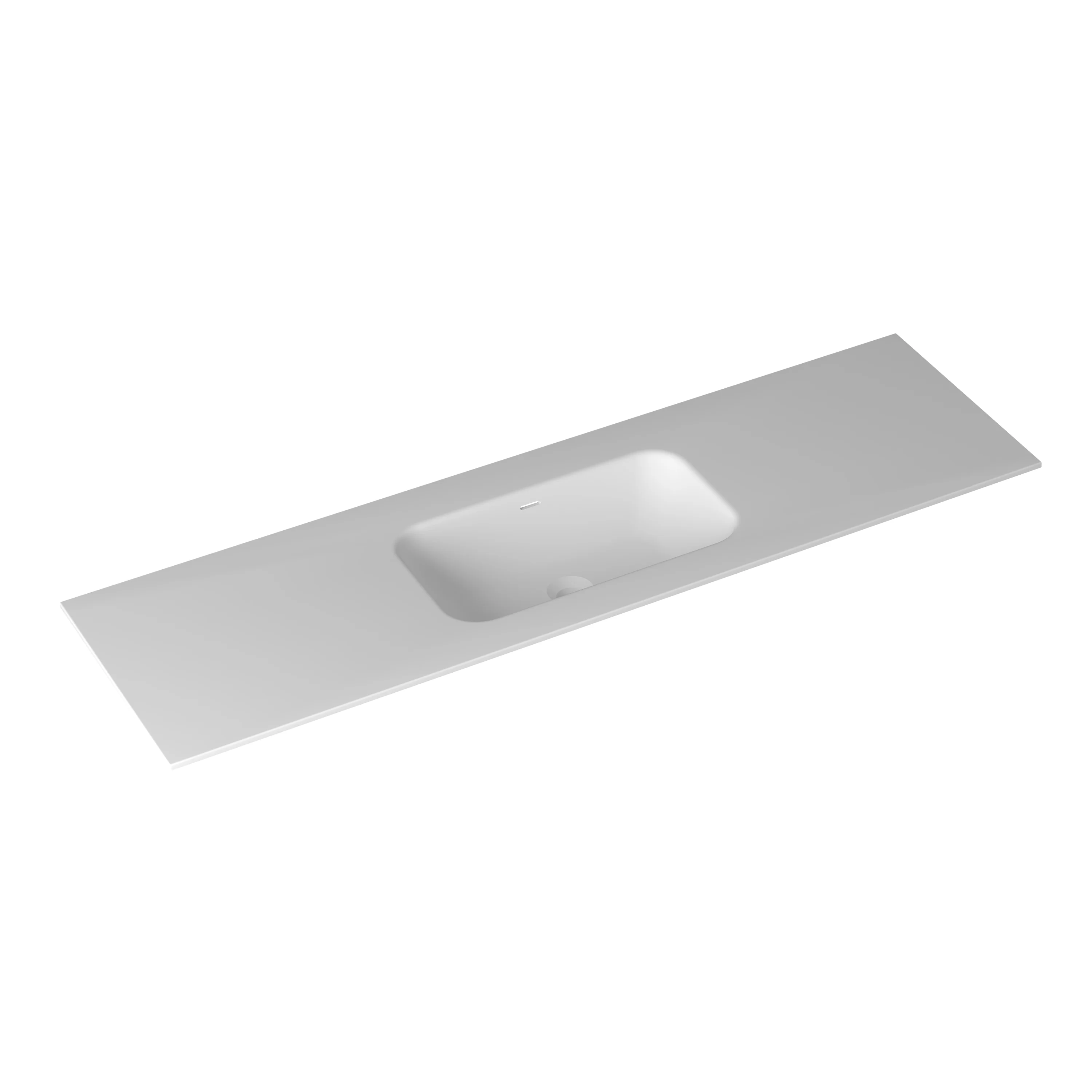 1500mm Single Square Matte White Solid Surface Stone Integrated Top with Overflow