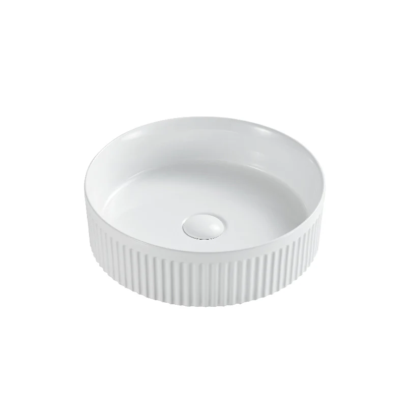 365mm Fluted Round Gloss White Above Counter Basin
