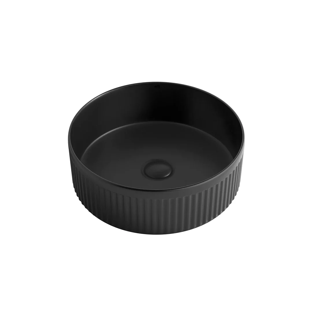 365mm Fluted Round Matte Black Above Counter Basin
