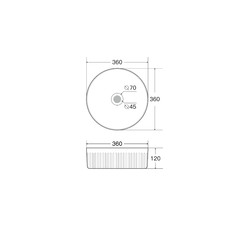 365mm Fluted Round Matte White Above Counter Basin - Image 2