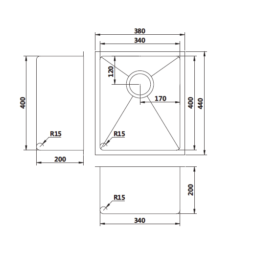 380 x 440 x 200 mm Gun Metal Finish Kitchen Sink - Image 2