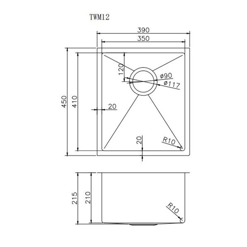 390 x 450 x 215 mm Kitchen Sink - Image 2