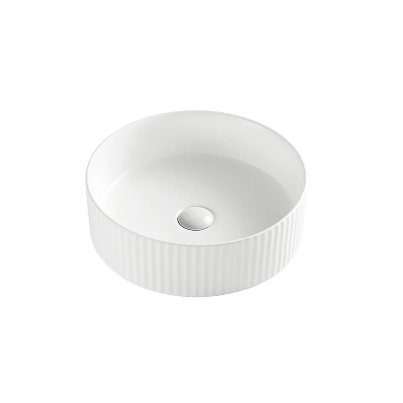 400mm Fluted Round Matte White Above Counter Basin