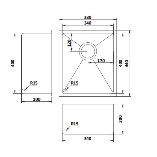 440 x 380 x 200 mm Copper Kitchen Sink - Image 2