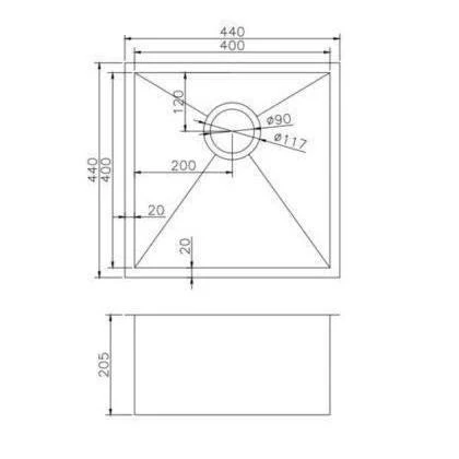 440 x 440 x 205 mm Kitchen Sink - Image 2