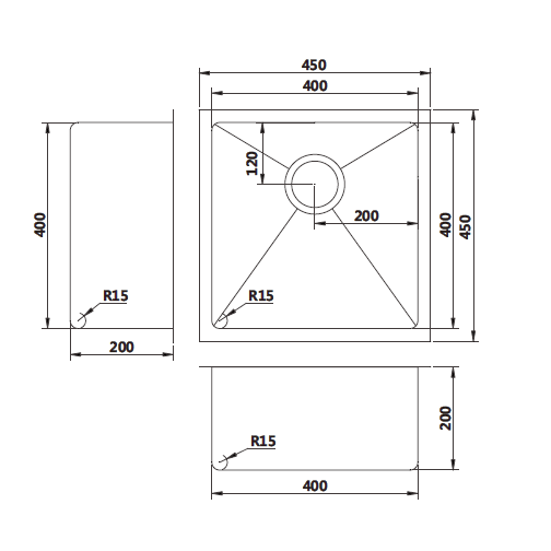 450 x 450 x 200 mm Copper Kitchen Sink - Image 2