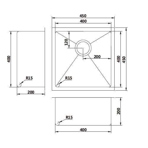450 x 450 x 200 mm Gun Metal Finish Kitchen Sink - Image 2