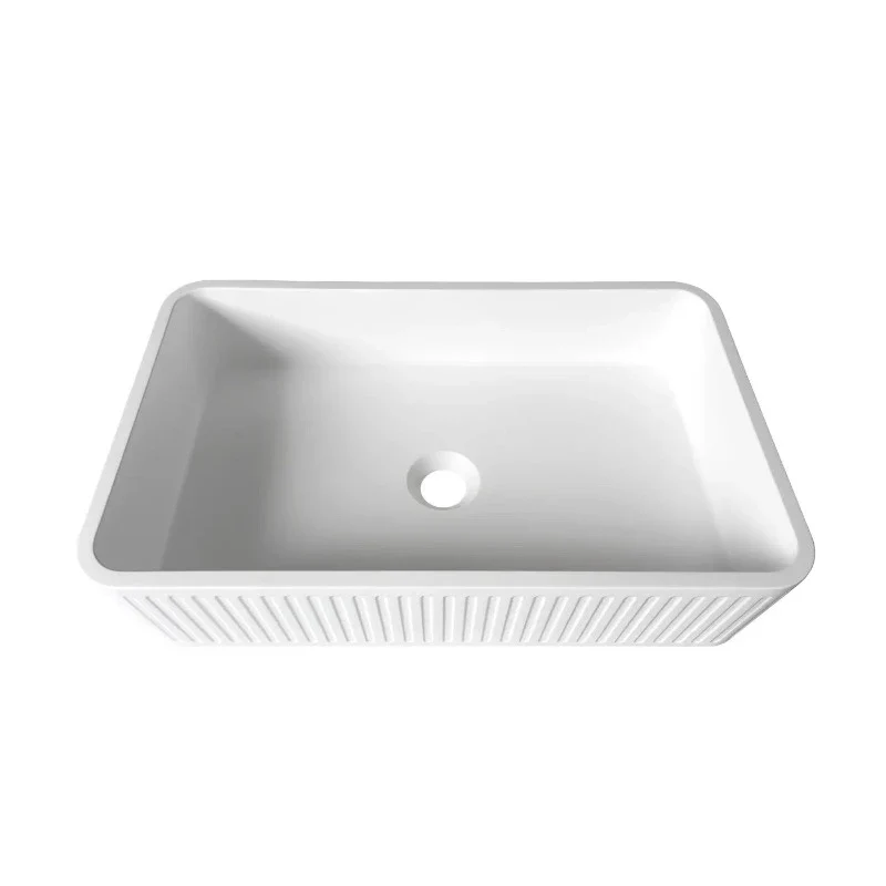 500mm Concrete Hudson Square Matte White Flutted Above Counter Basin - Image 3