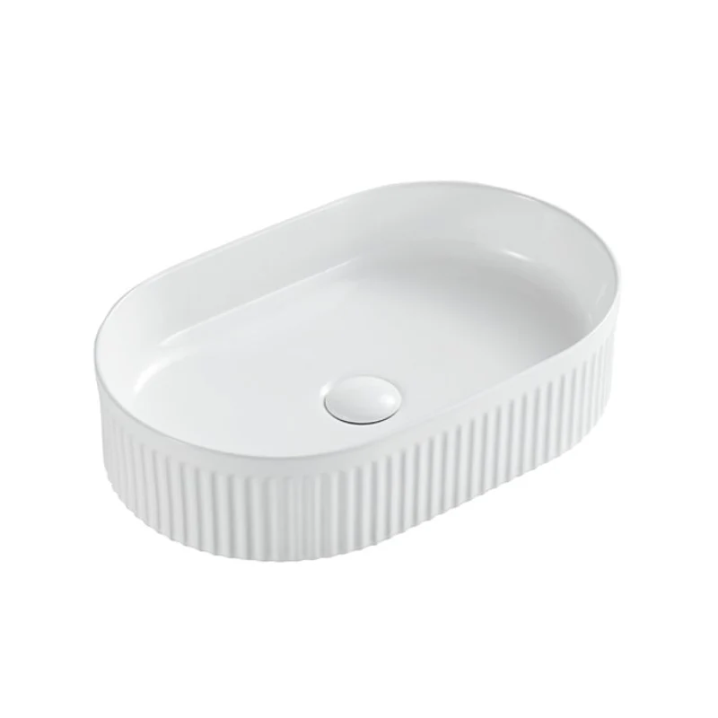 500mm Fluted Oval Gloss White Above Counter Basin