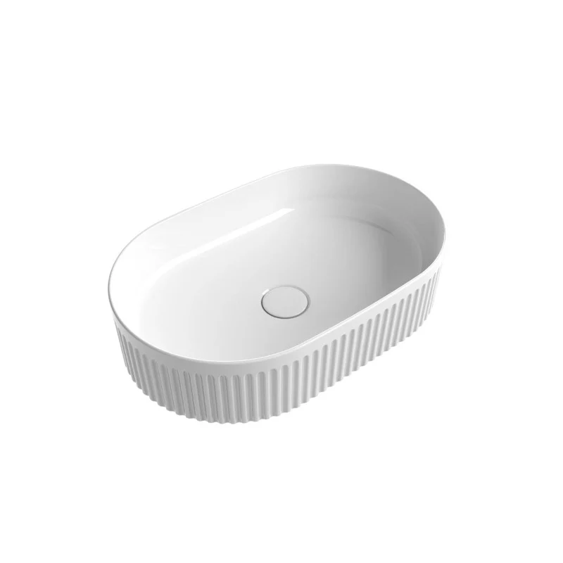 500mm Fluted Oval Gloss White Above Counter Basin - Image 3