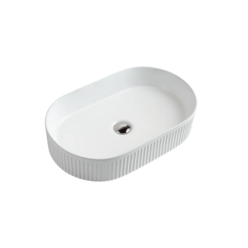 500mm Fluted Oval Matte White Above Counter Basin - Image 2