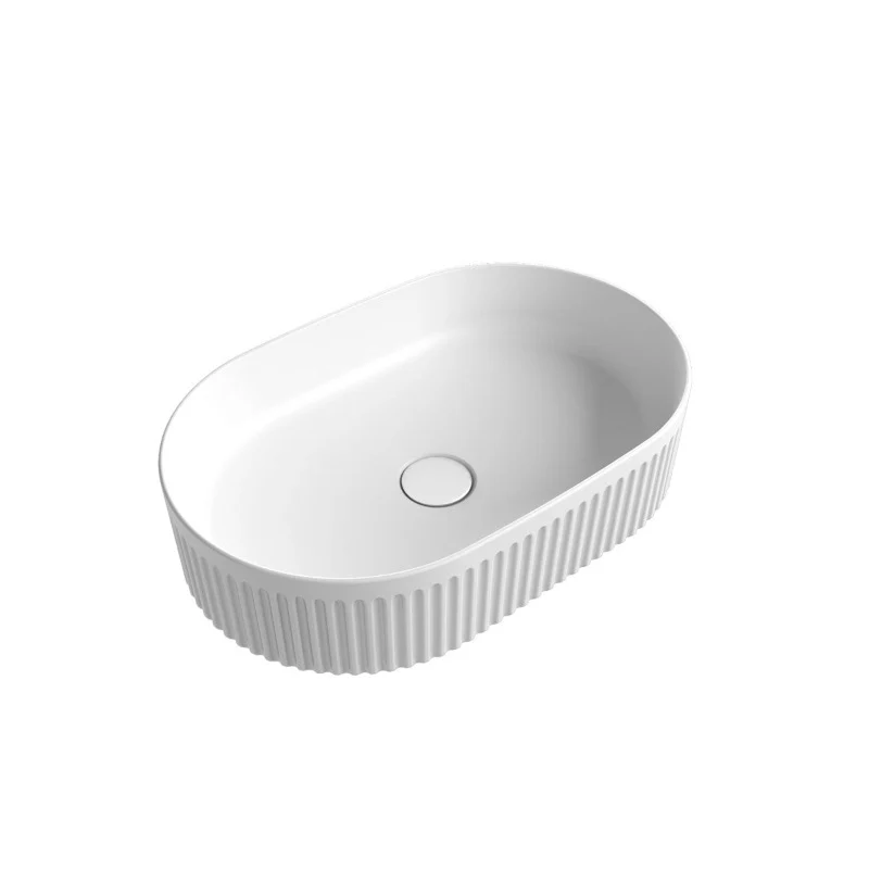 500mm Fluted Oval Matte White Above Counter Basin - Image 3