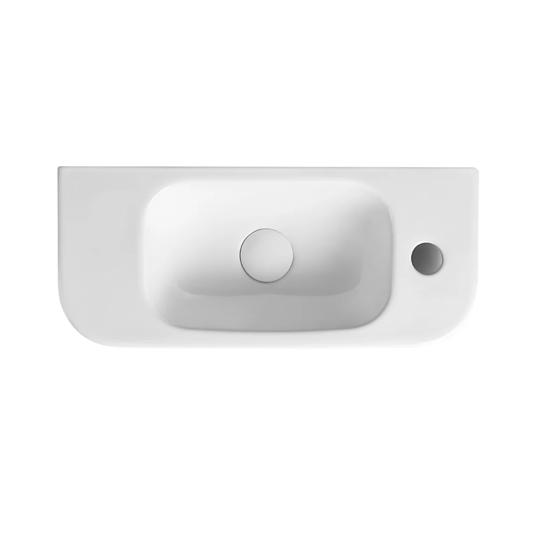 500mm Gloss White Wall Hung Basin - Right Taphole - Image 2