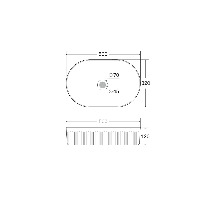 500mm Matte Black Fluted Oval Above Counter Basin - Image 3