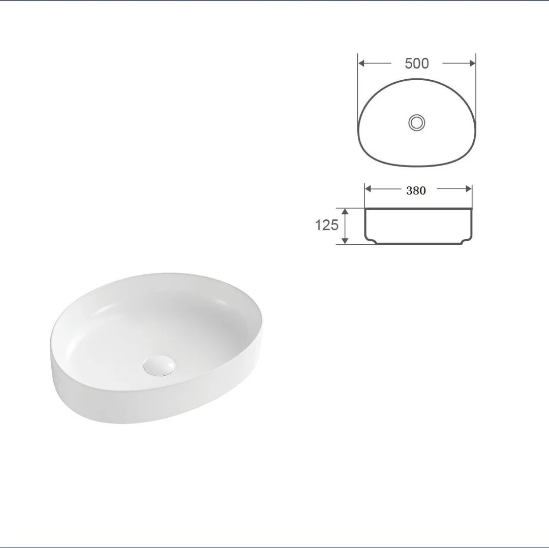 500mm Pebble Matte White Slim Above Counter Basin - Image 2