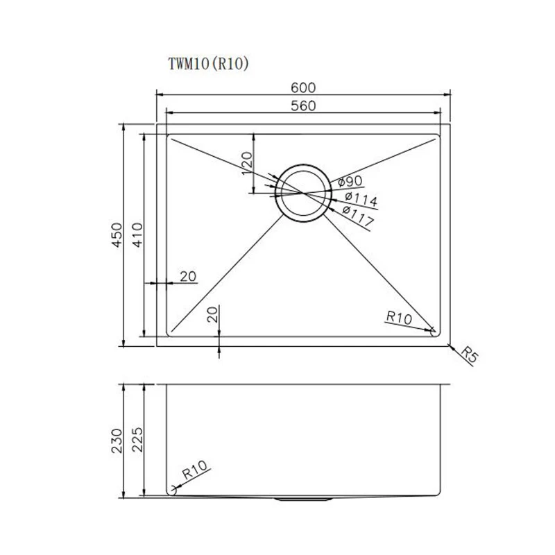 600 x 450 x 230 mm Kitchen Sink - Image 2