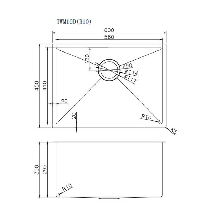 600 x 450 x 300 mm Kitchen Sink - Image 3