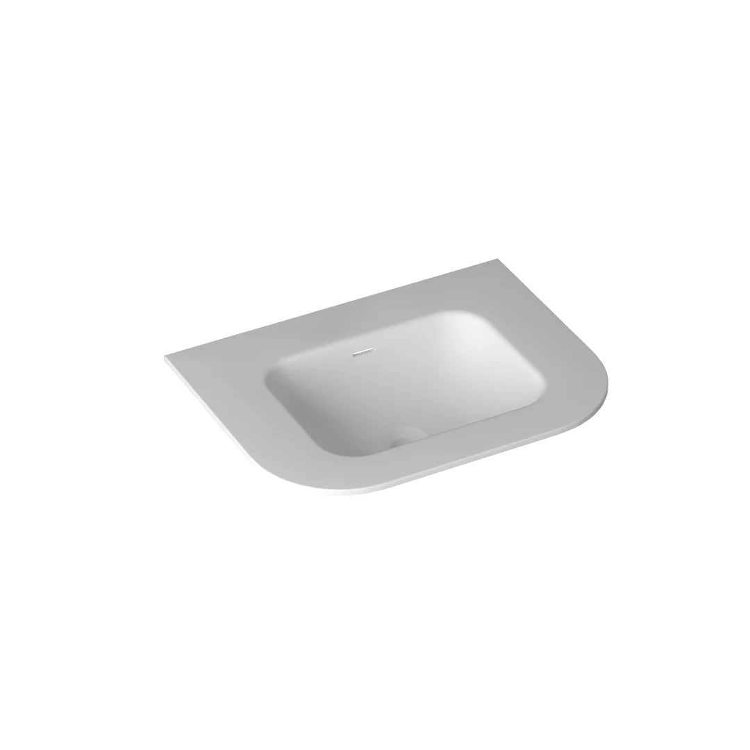 600mm Curved Matte White Solid Surface Stone Integrated Top with Overflow