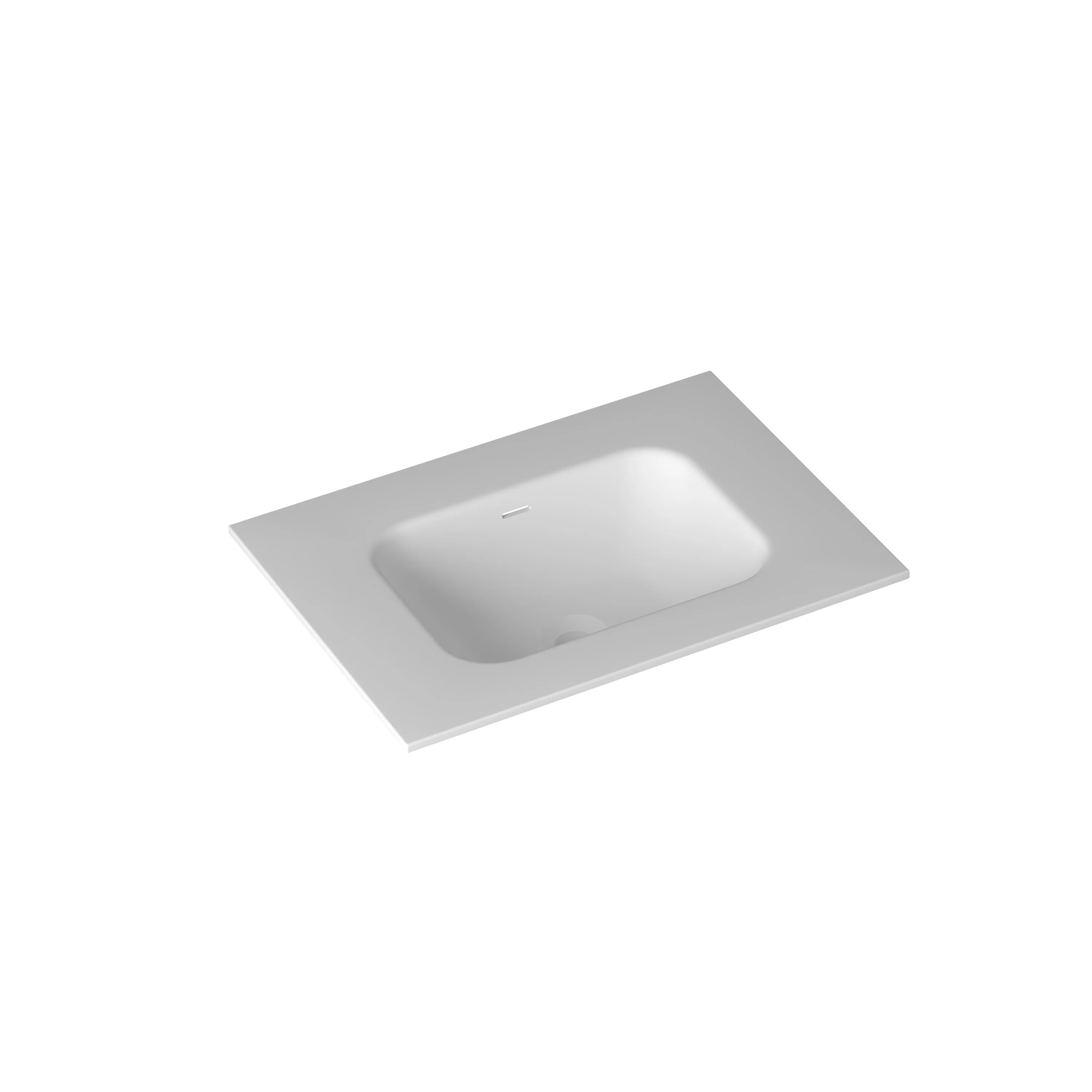 600mm Square Matte White Solid Surface Stone Integrated Top with Overflow