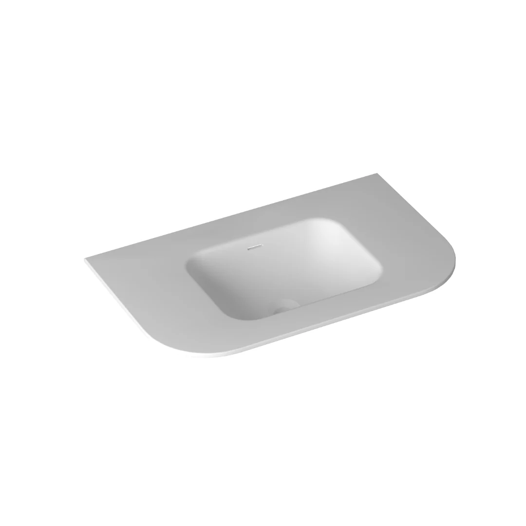 750mm Curved Matte White Solid Surface Stone Integrated Top with Overflow