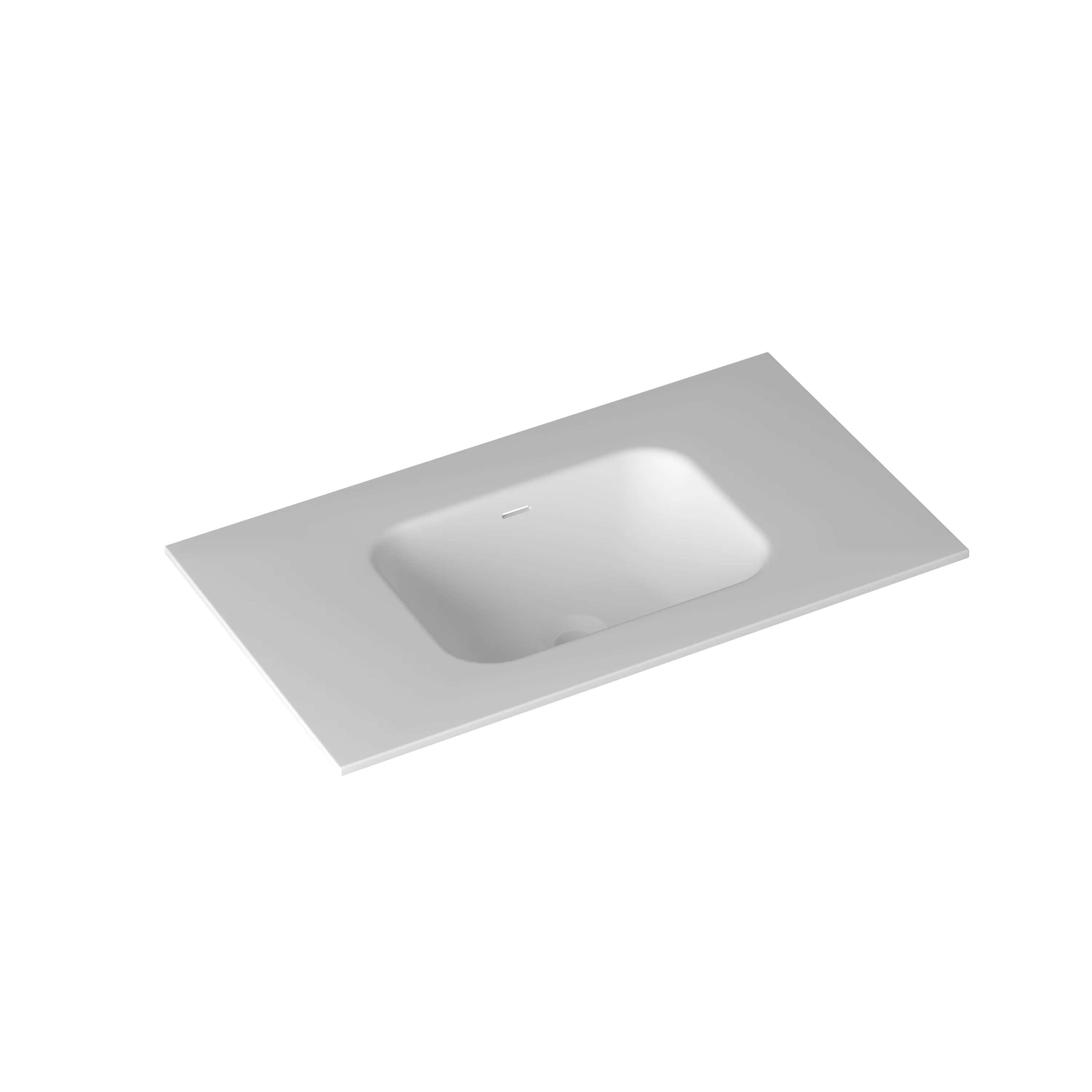 750mm Square Matte White Solid Surface Stone Integrated Top with Overflow