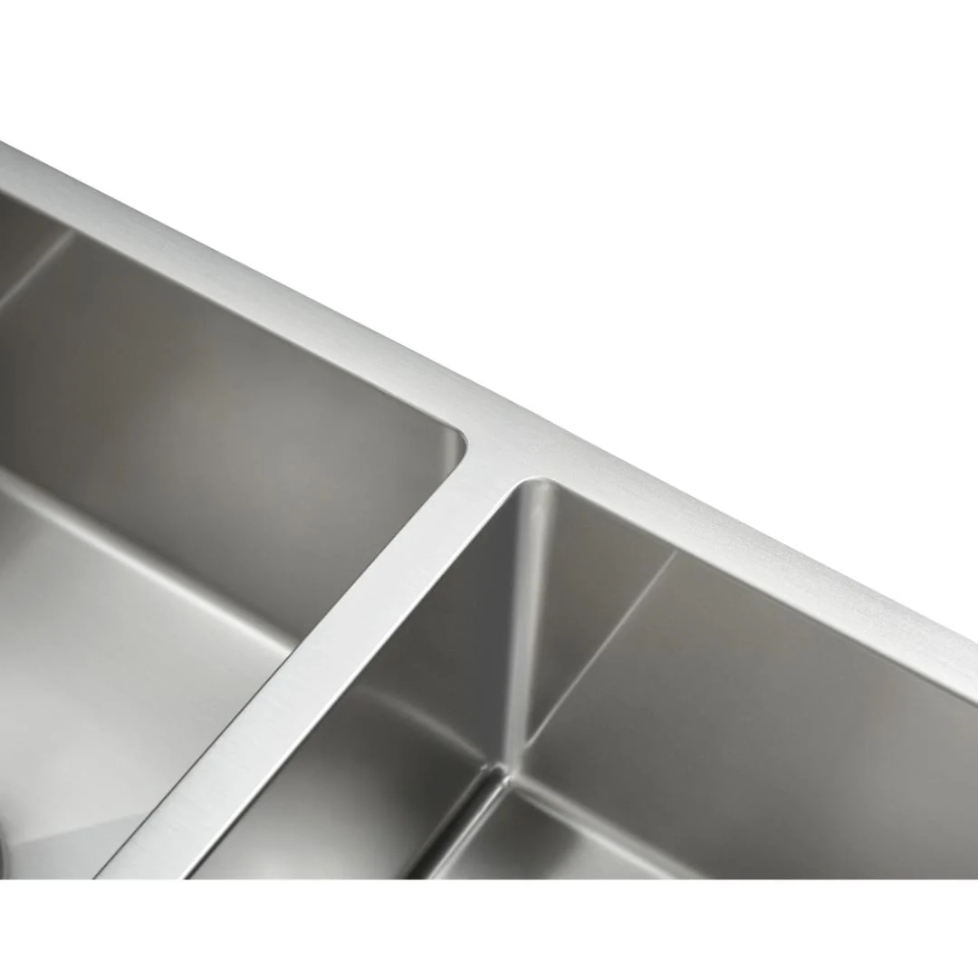 760 x 450 x 220mm Nano Glazed Brushed Stainless Steel Double Bowl Sink - Image 2