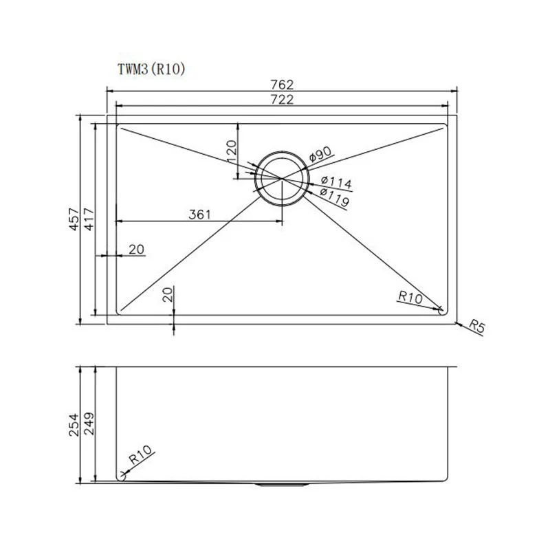 762 x 457 x 254 mm Kitchen Sink - Image 2