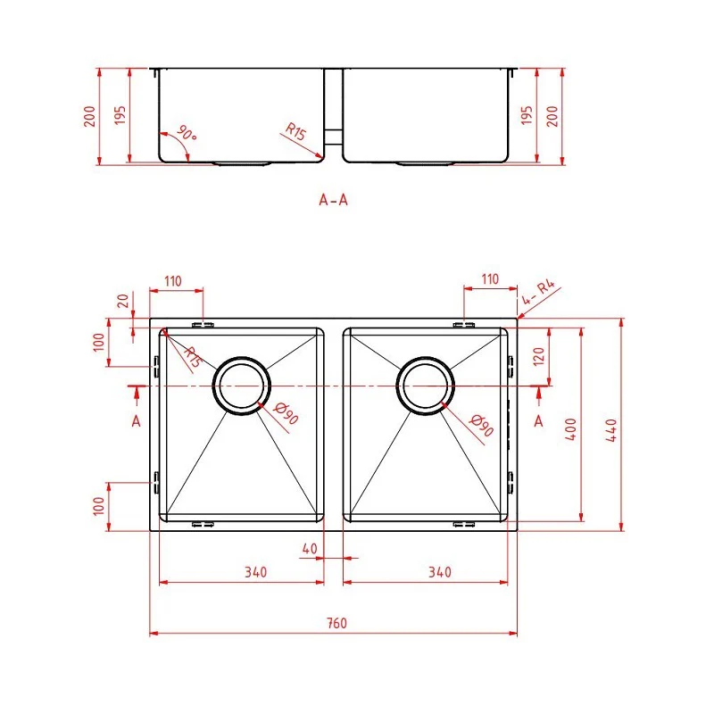 770 x 440 x 200 Brushed Gold Double Kitchen Sink - Image 2