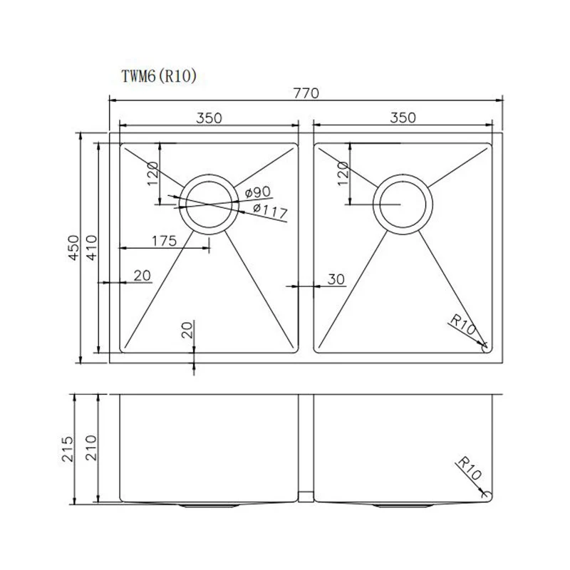 770 x 450 x 215 mm Kitchen Sink - Image 2