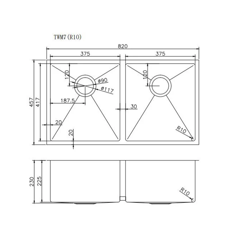 820 x 457 x 230 mm Kitchen Sink - Image 2