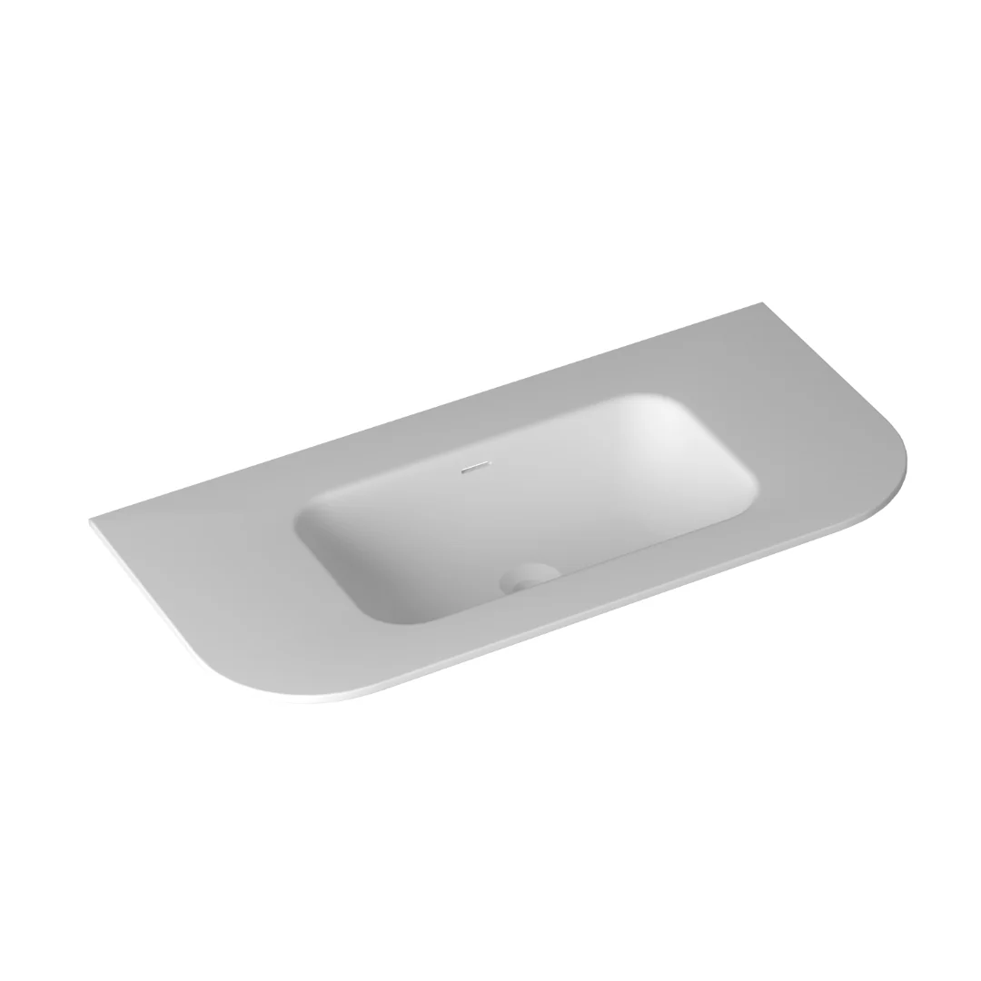 900mm Curved Matte White Solid Surface Stone Integrated Top with Overflow