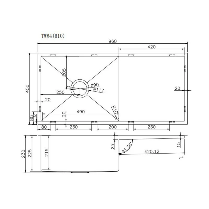 960 x 450 x 230 mm Kitchen Sink - Image 2