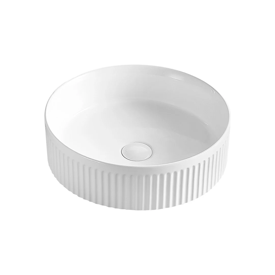 Amara 395 Matte White Round Fluted Above Counter Basin