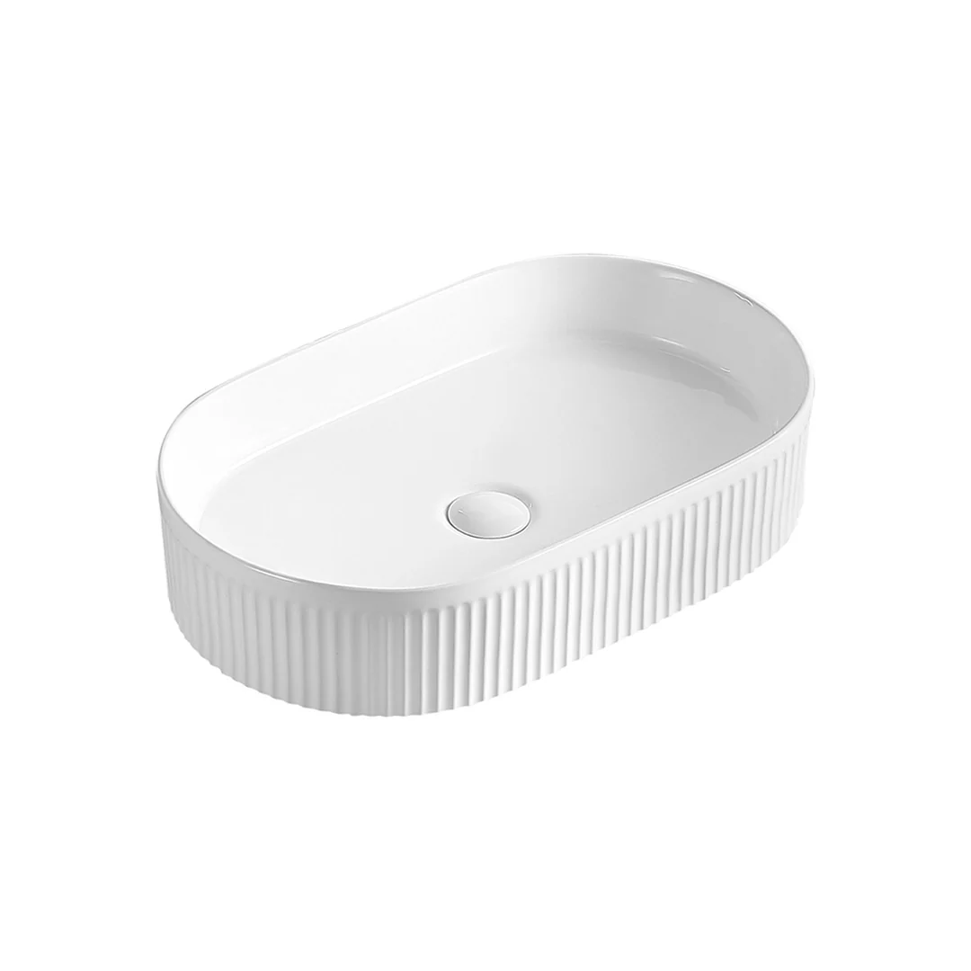Amara 560 Matte White Oval Fluted Above Counter Basin