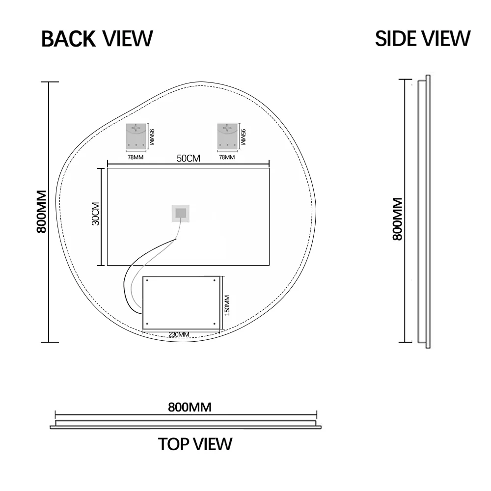 Amora Touchless 800 x 800 Asymmetrical LED Mirror - Three Light Temperatures - Image 6