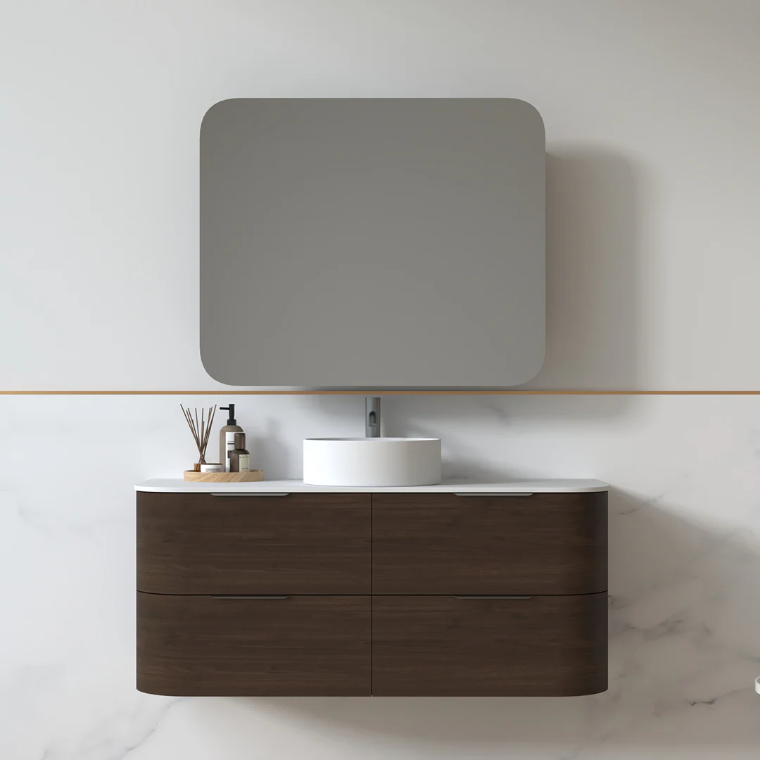 Anela 1200 Curved Alder Walnut Wall Hung Vanity