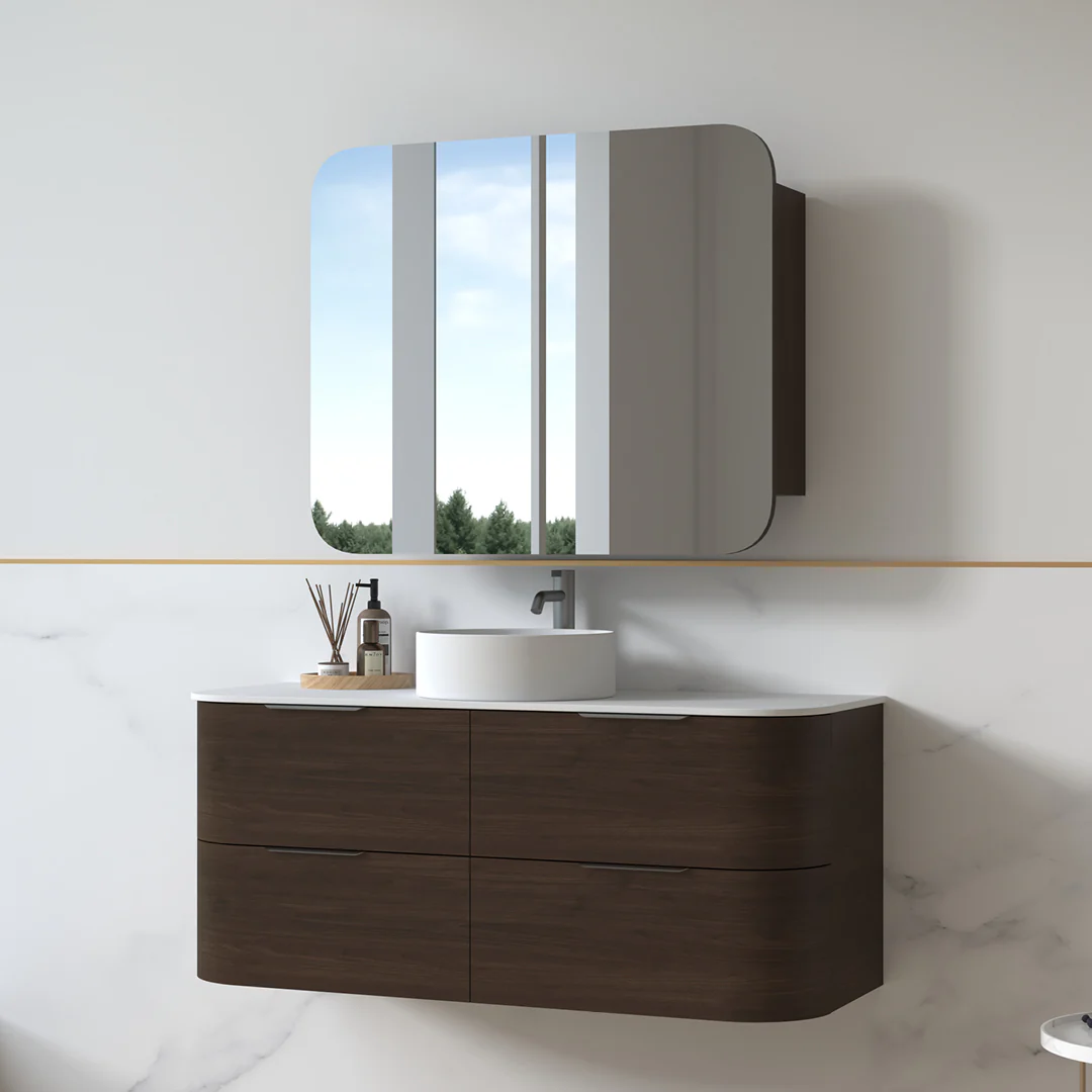Anela 1200 Curved Alder Walnut Wall Hung Vanity - Image 2