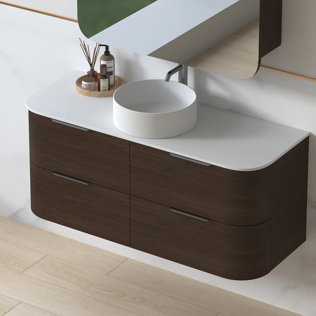 Anela 1200 Curved Alder Walnut Wall Hung Vanity - Image 4