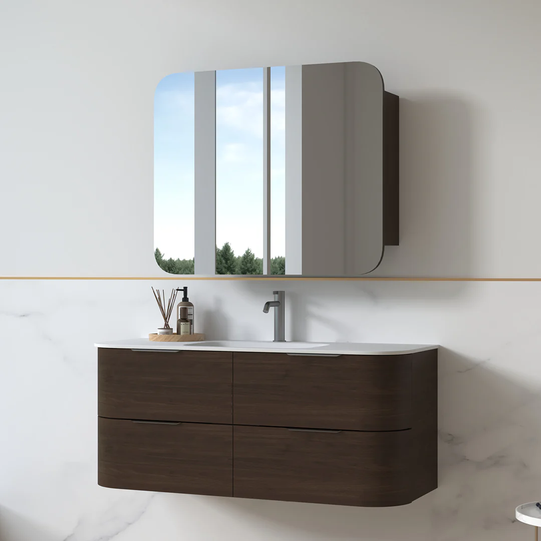 Anela 1200 Curved Alder Walnut Wall Hung Vanity - Image 6