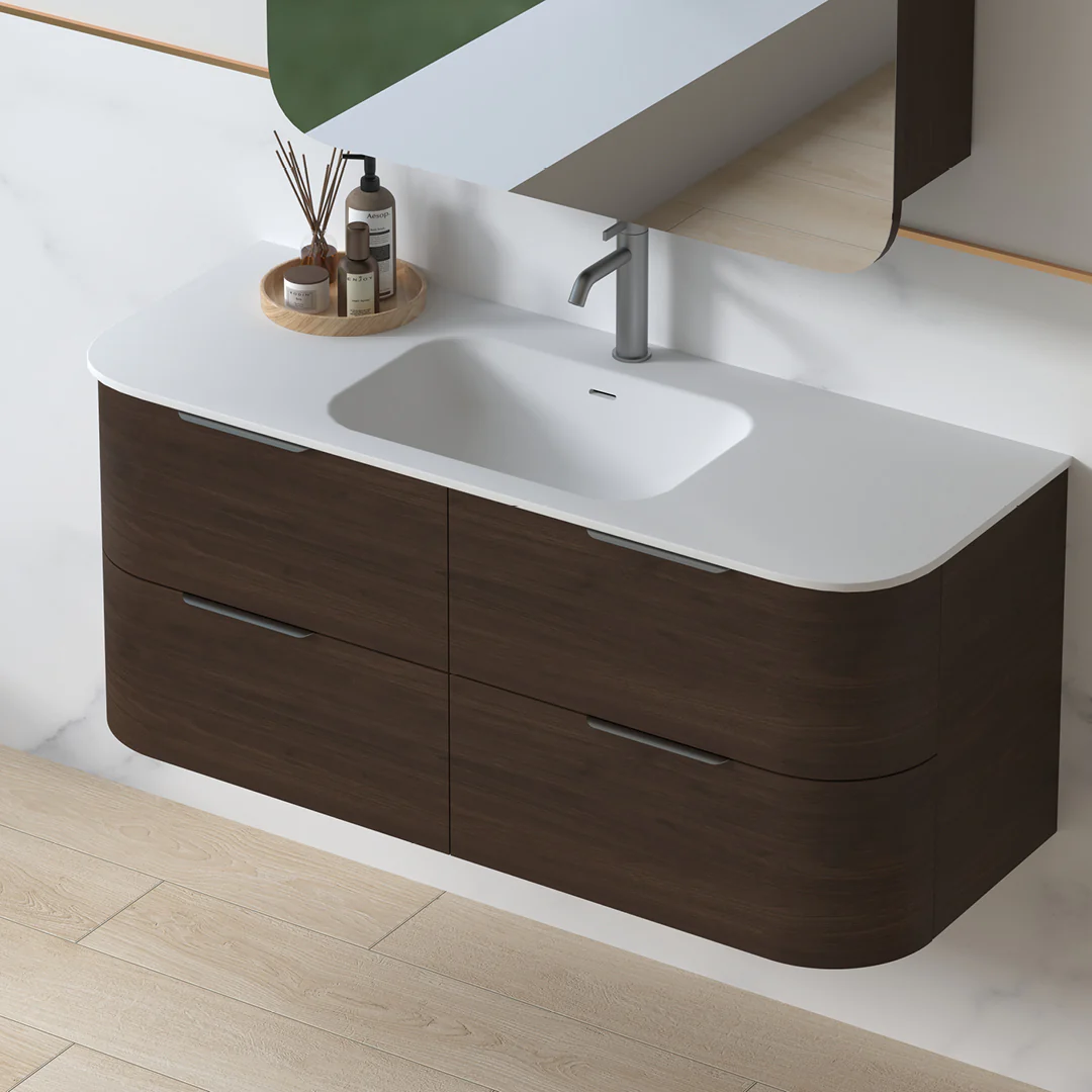 Anela 1200 Curved Alder Walnut Wall Hung Vanity - Image 8