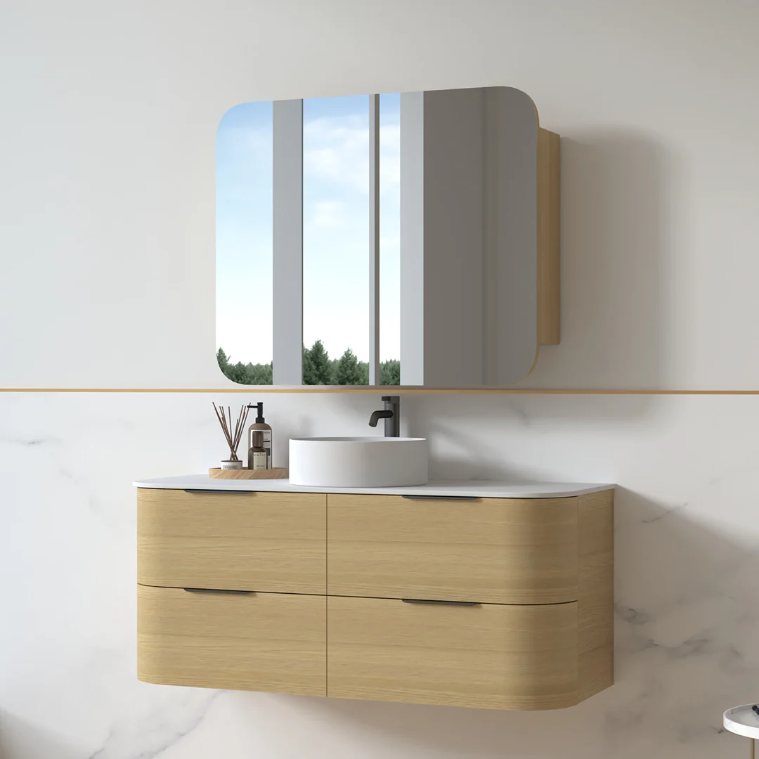 Anela 1200 Curved Blonde Oak Wall Hung Vanity - Image 2