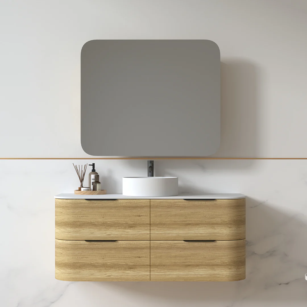 Anela 1200 Curved Sand Oak Wall Hung Vanity