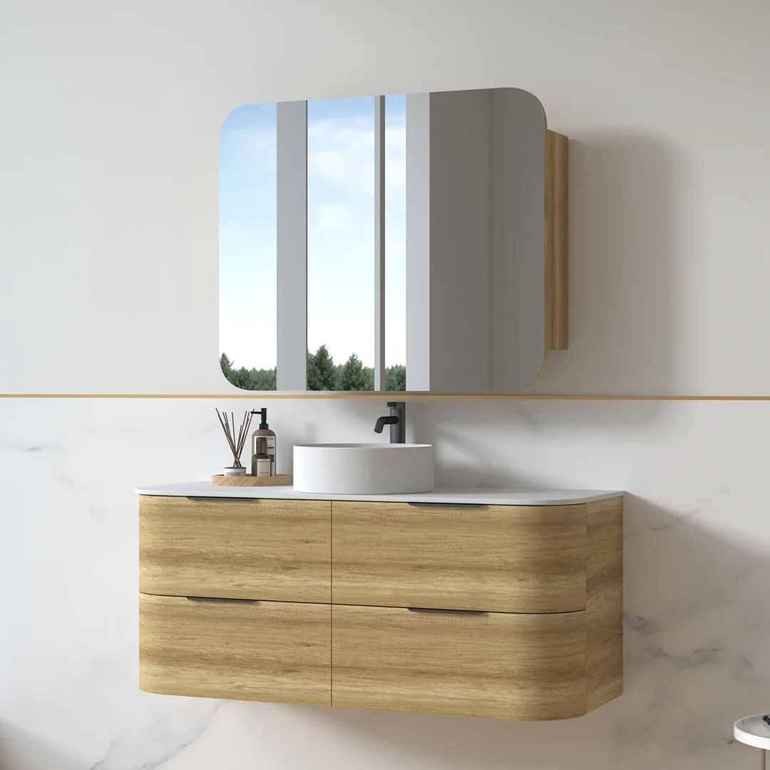 Anela 1200 Curved Sand Oak Wall Hung Vanity - Image 2