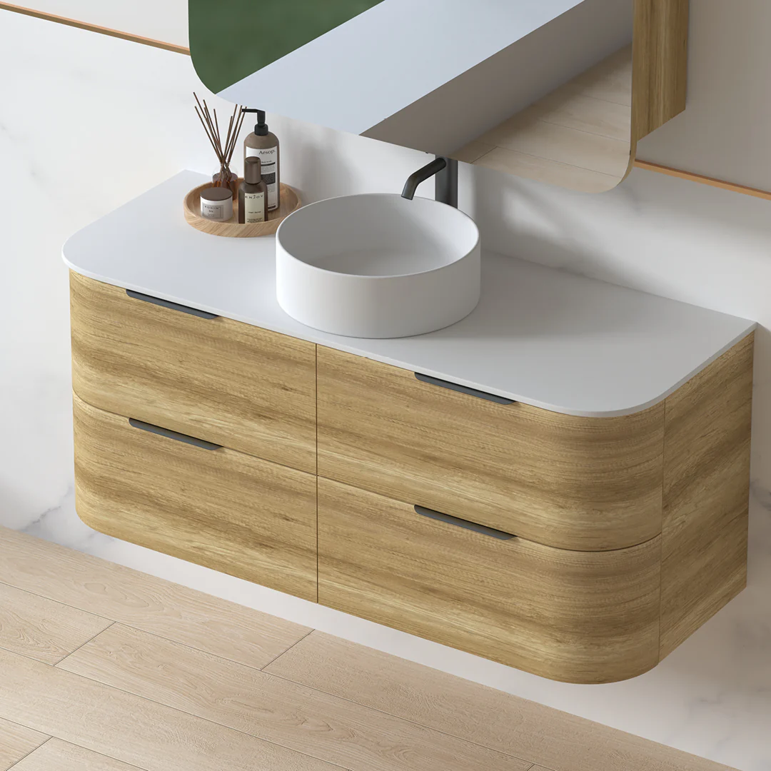 Anela 1200 Curved Sand Oak Wall Hung Vanity - Image 3
