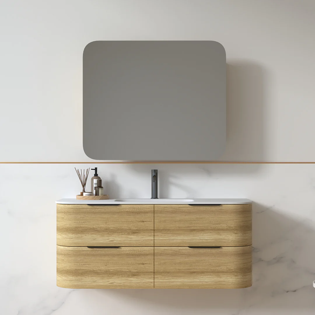 Anela 1200 Curved Sand Oak Wall Hung Vanity - Image 5