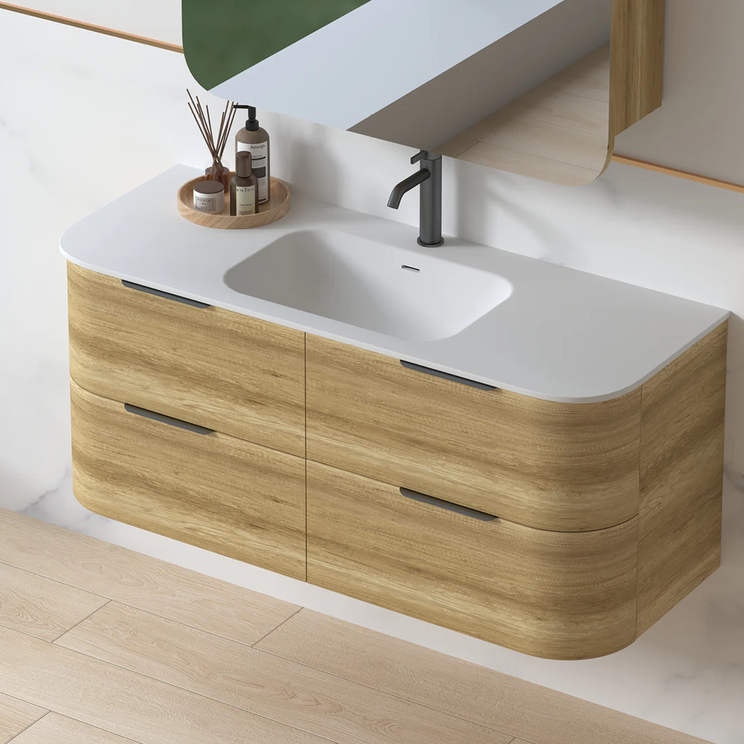 Anela 1200 Curved Sand Oak Wall Hung Vanity - Image 6